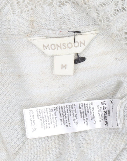 Monsoon Women’s Ivory Open-Knit Cardigan M Lightweight Cotton Blend