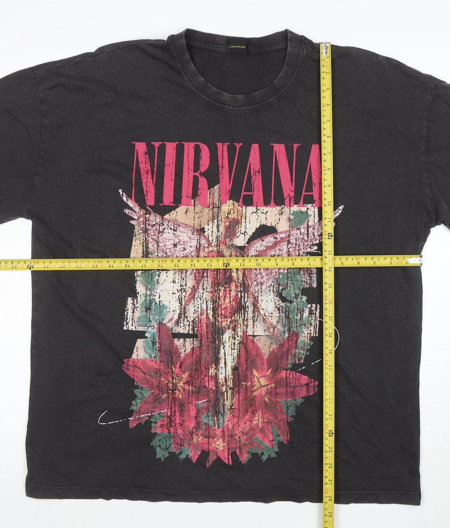 Nirvana Women's Black Graphic T-Shirt L Rock Band Cotton Top