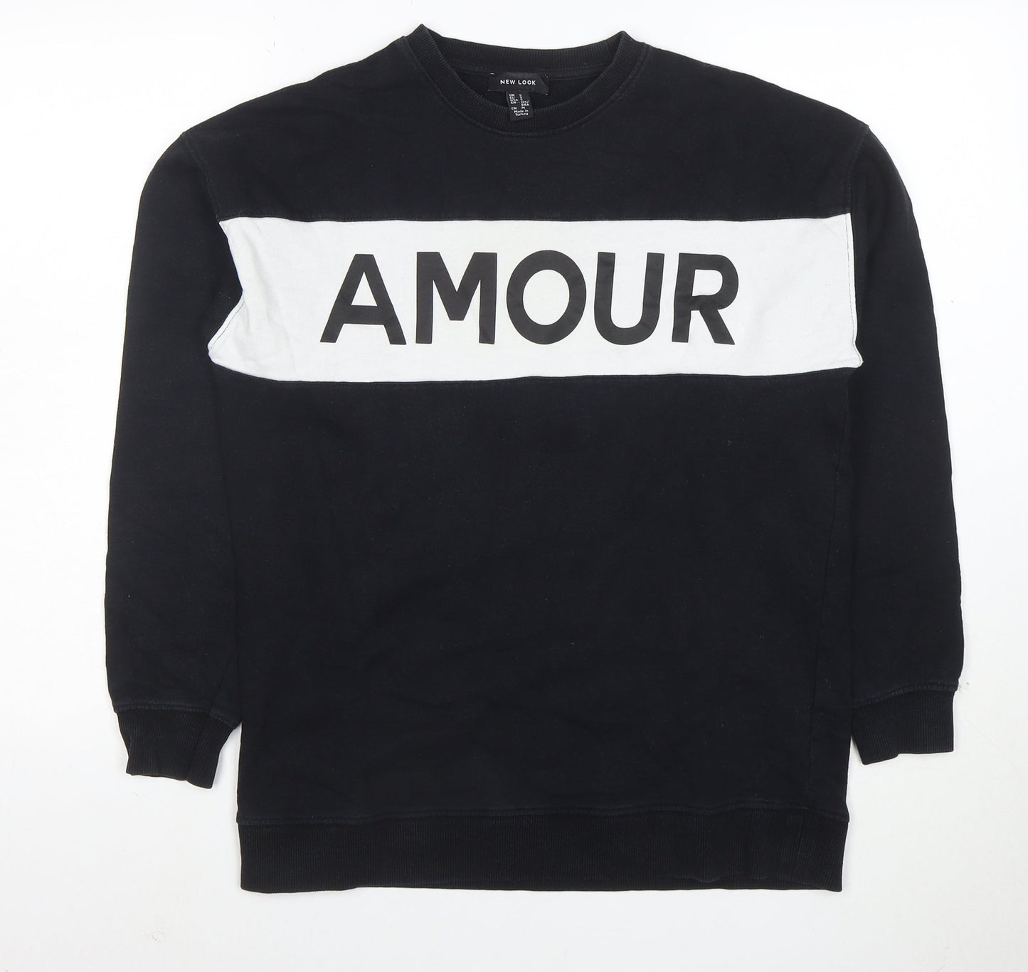 New Look Womens Black Sweatshirt Size S Amour Graphic Pullover