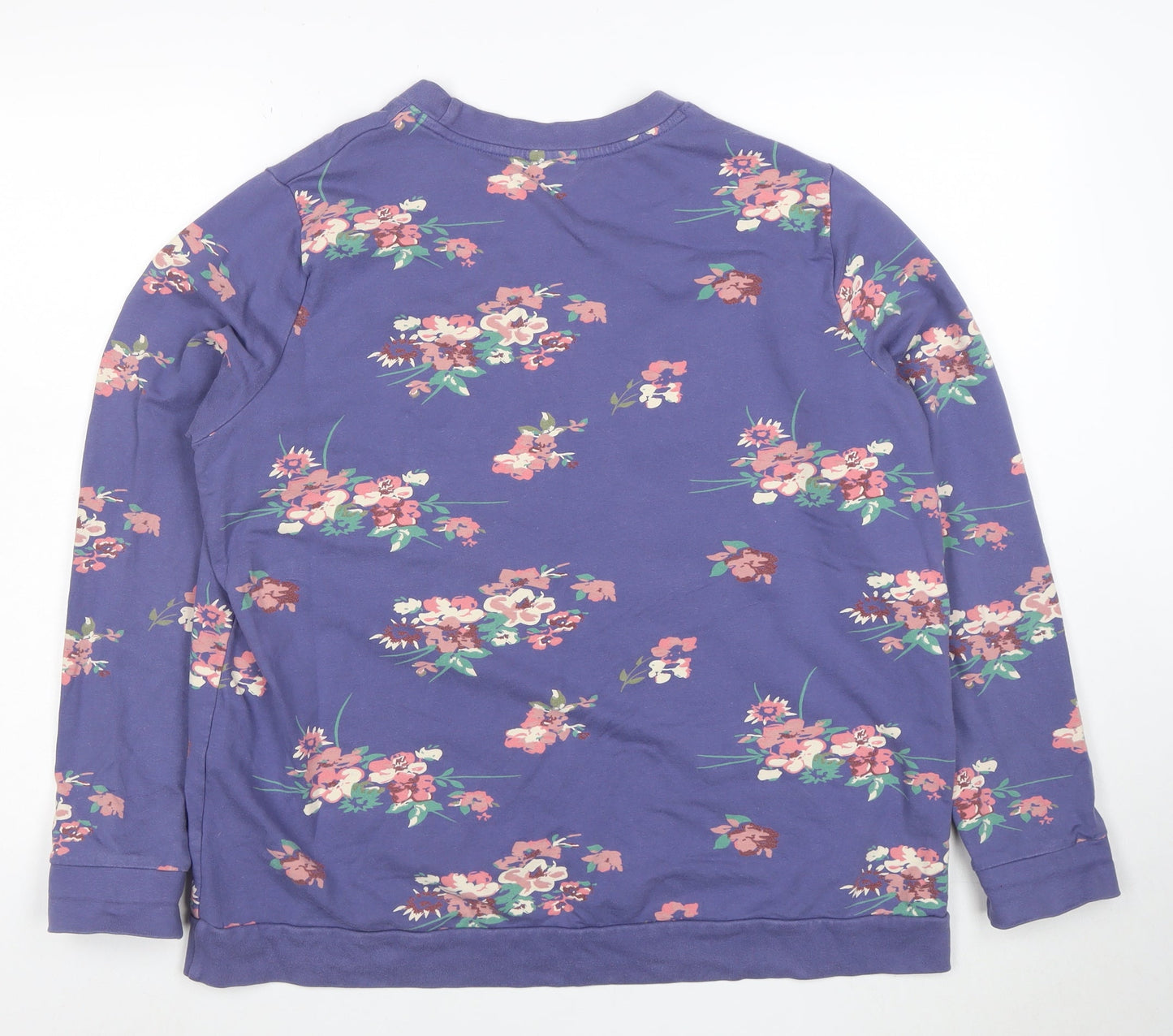 Damart Womens Blue Floral Pullover Sweatshirt L Long Sleeve Cotton Blend