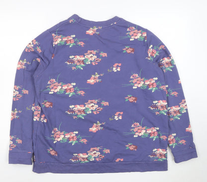 Damart Womens Blue Floral Pullover Sweatshirt L Long Sleeve Cotton Blend