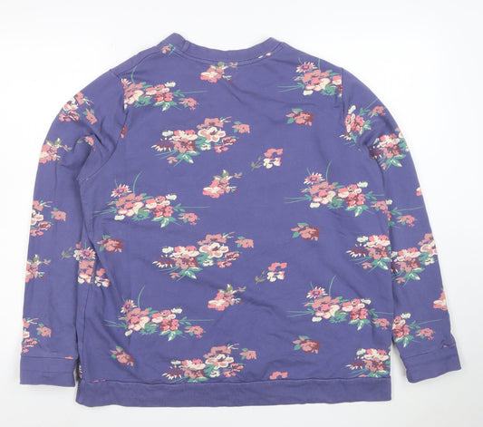 Damart Womens Blue Floral Pullover Sweatshirt L Long Sleeve Cotton Blend