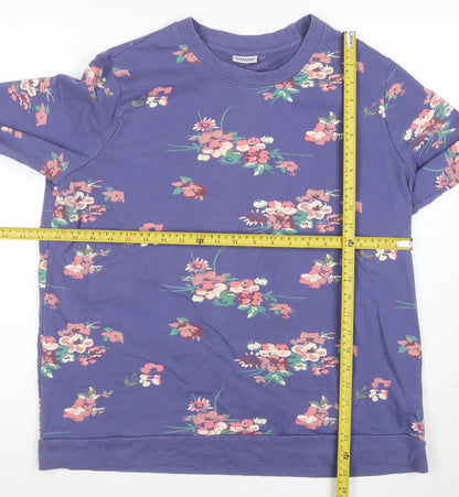 Damart Womens Blue Floral Pullover Sweatshirt L Long Sleeve Cotton Blend