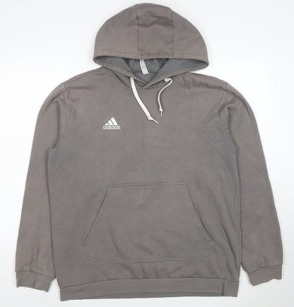 Adidas Men’s Grey Pullover Hoodie Size L Regular Fit Logo Hooded Sweatshirt