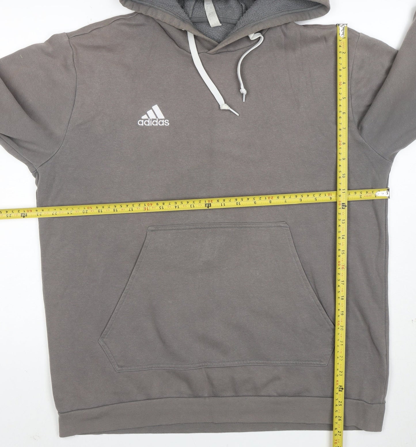 Adidas Men’s Grey Pullover Hoodie Size L Regular Fit Logo Hooded Sweatshirt