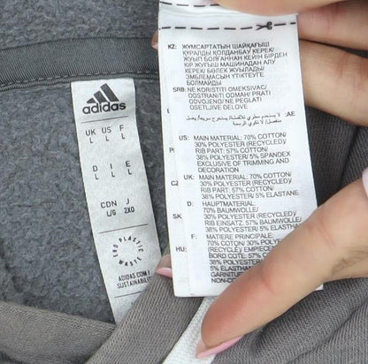 Adidas Men’s Grey Pullover Hoodie Size L Regular Fit Logo Hooded Sweatshirt