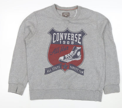 Converse Men's Grey Graphic Crew Neck Sweatshirt Size L