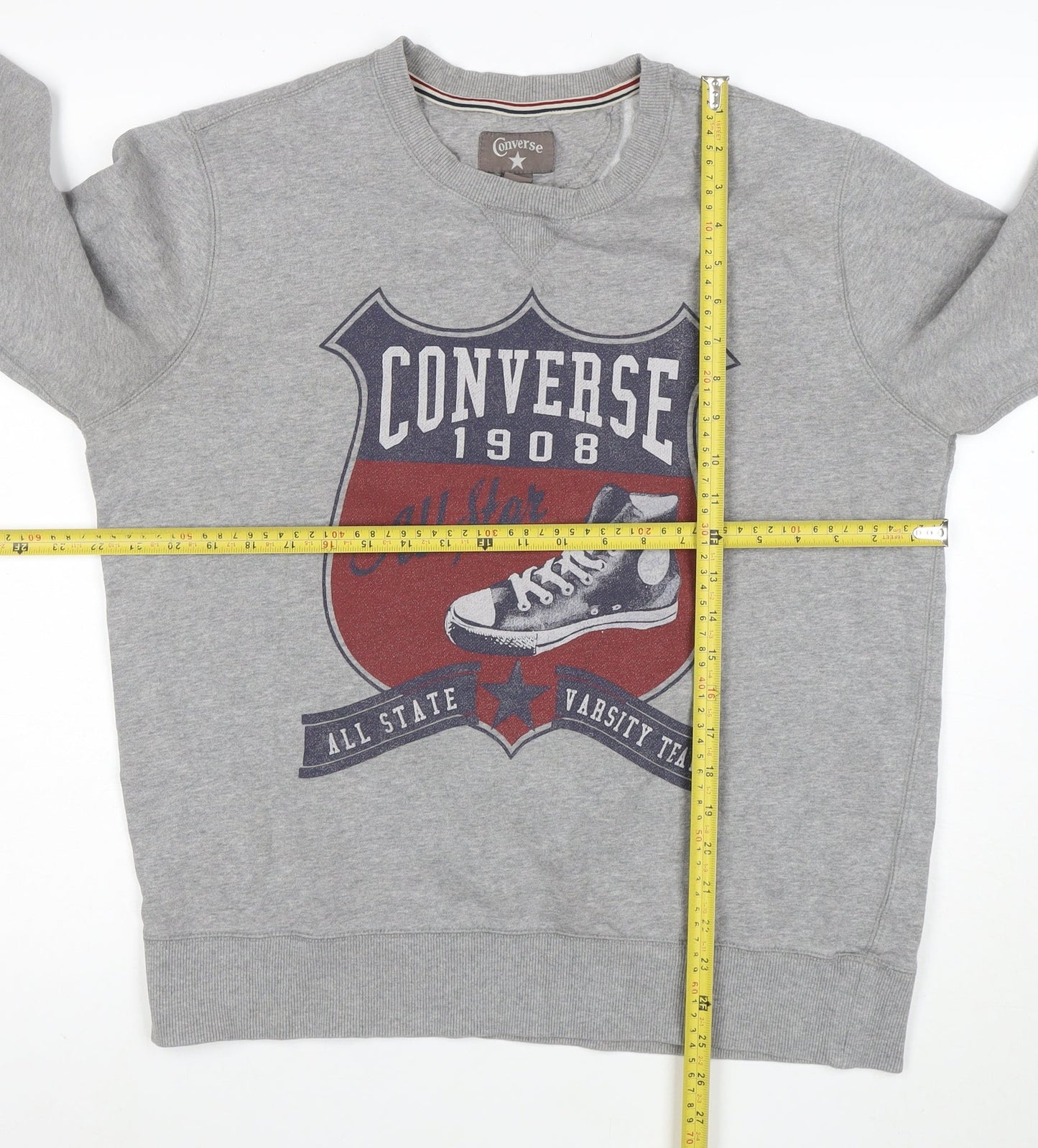 Converse Men's Grey Graphic Crew Neck Sweatshirt Size L