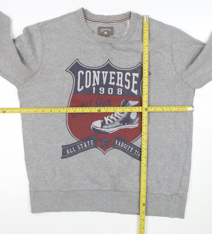 Converse Men's Grey Graphic Crew Neck Sweatshirt Size L