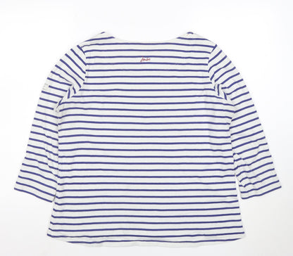 Joules Womens White Blue Striped 3/4 Sleeve Boat Neck Cotton Top UK 16