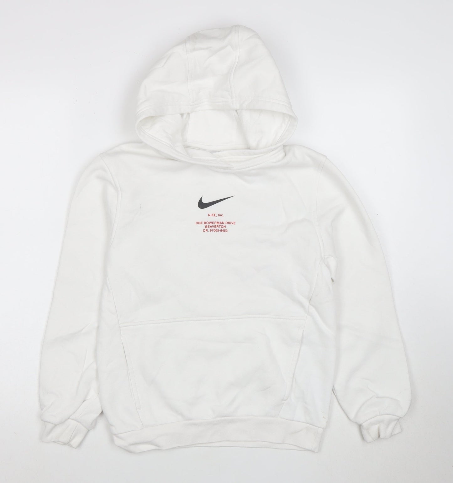 Nike Boys White Pullover Hoodie Size L Cotton Blend Swoosh Logo