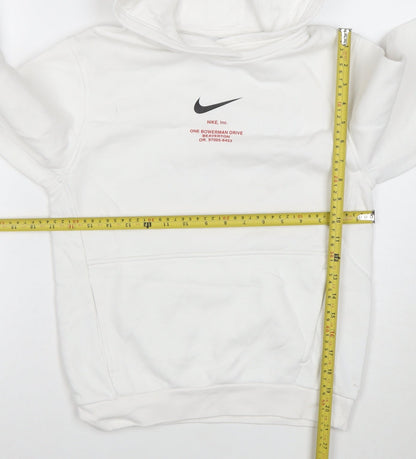 Nike Boys White Pullover Hoodie Size L Cotton Blend Swoosh Logo