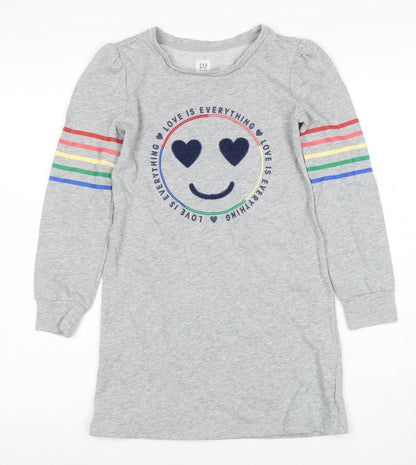 GAP Girls Grey T-Shirt Dress 8-9 Years Love Is Everything Rainbow Long Sleeve