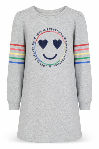 GAP Girls Grey T-Shirt Dress 8-9 Years Love Is Everything Rainbow Long Sleeve