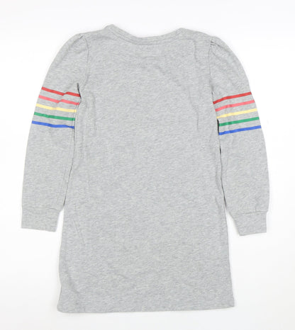 GAP Girls Grey T-Shirt Dress 8-9 Years Love Is Everything Rainbow Long Sleeve