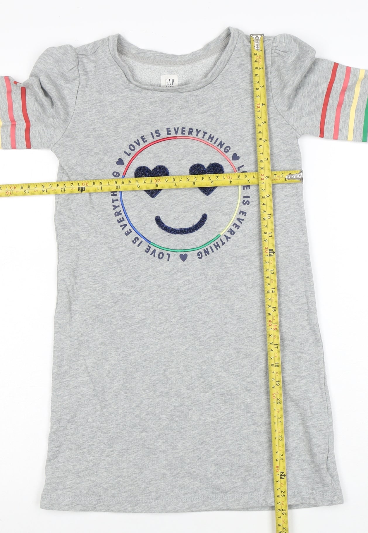 GAP Girls Grey T-Shirt Dress 8-9 Years Love Is Everything Rainbow Long Sleeve