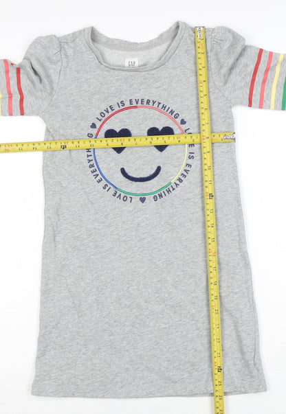 GAP Girls Grey T-Shirt Dress 8-9 Years Love Is Everything Rainbow Long Sleeve