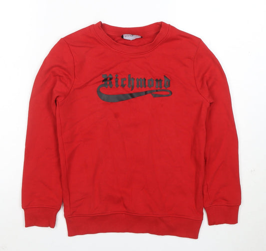 John Richmond Boys Red Cotton Blend Logo Pullover Sweatshirt 10 Years