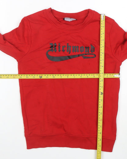 John Richmond Boys Red Cotton Blend Logo Pullover Sweatshirt 10 Years