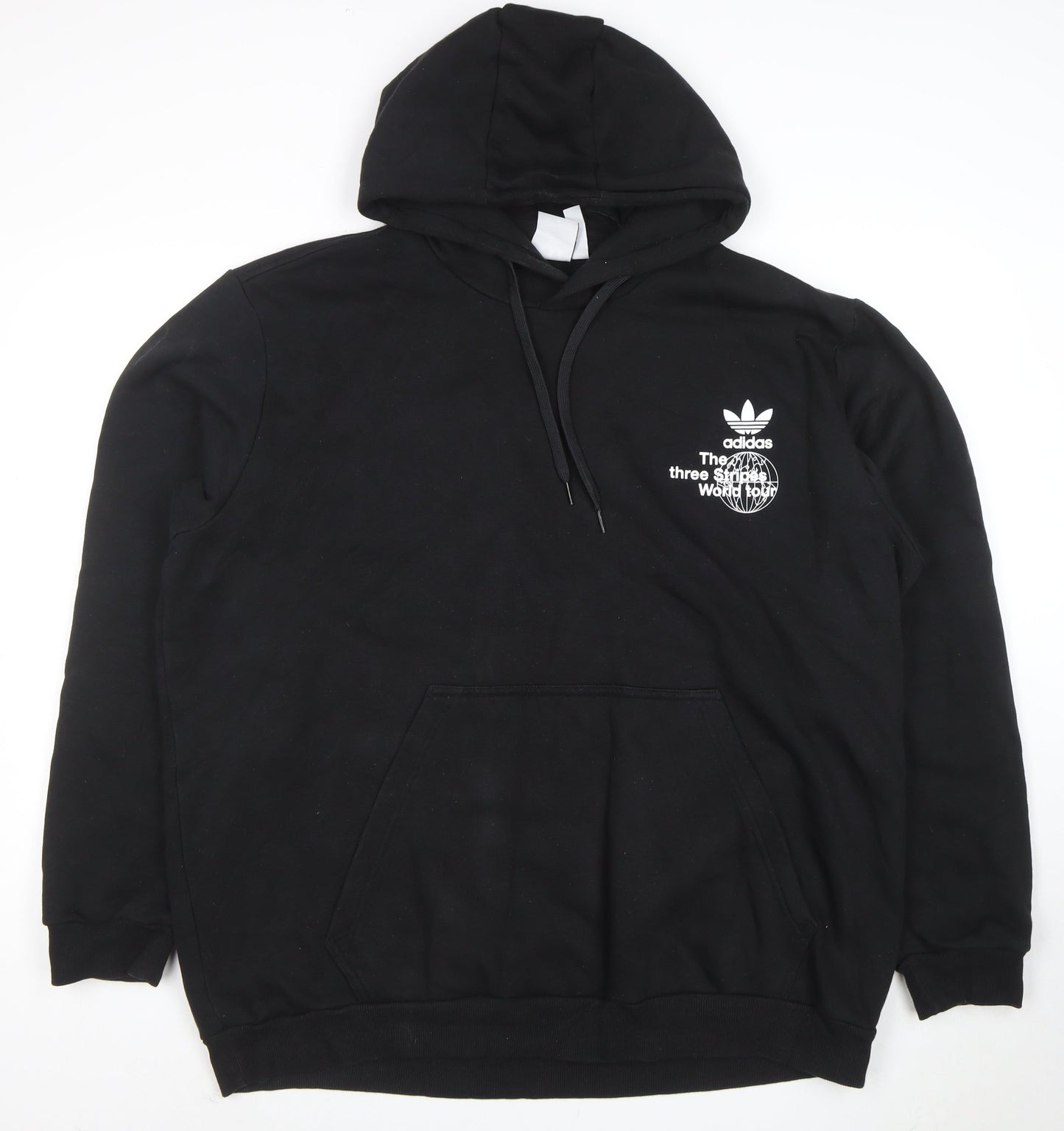 adidas Mens Black 2XL Pullover Hoodie Graphic Print Fleece