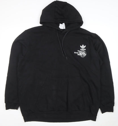 adidas Mens Black 2XL Pullover Hoodie Graphic Print Fleece