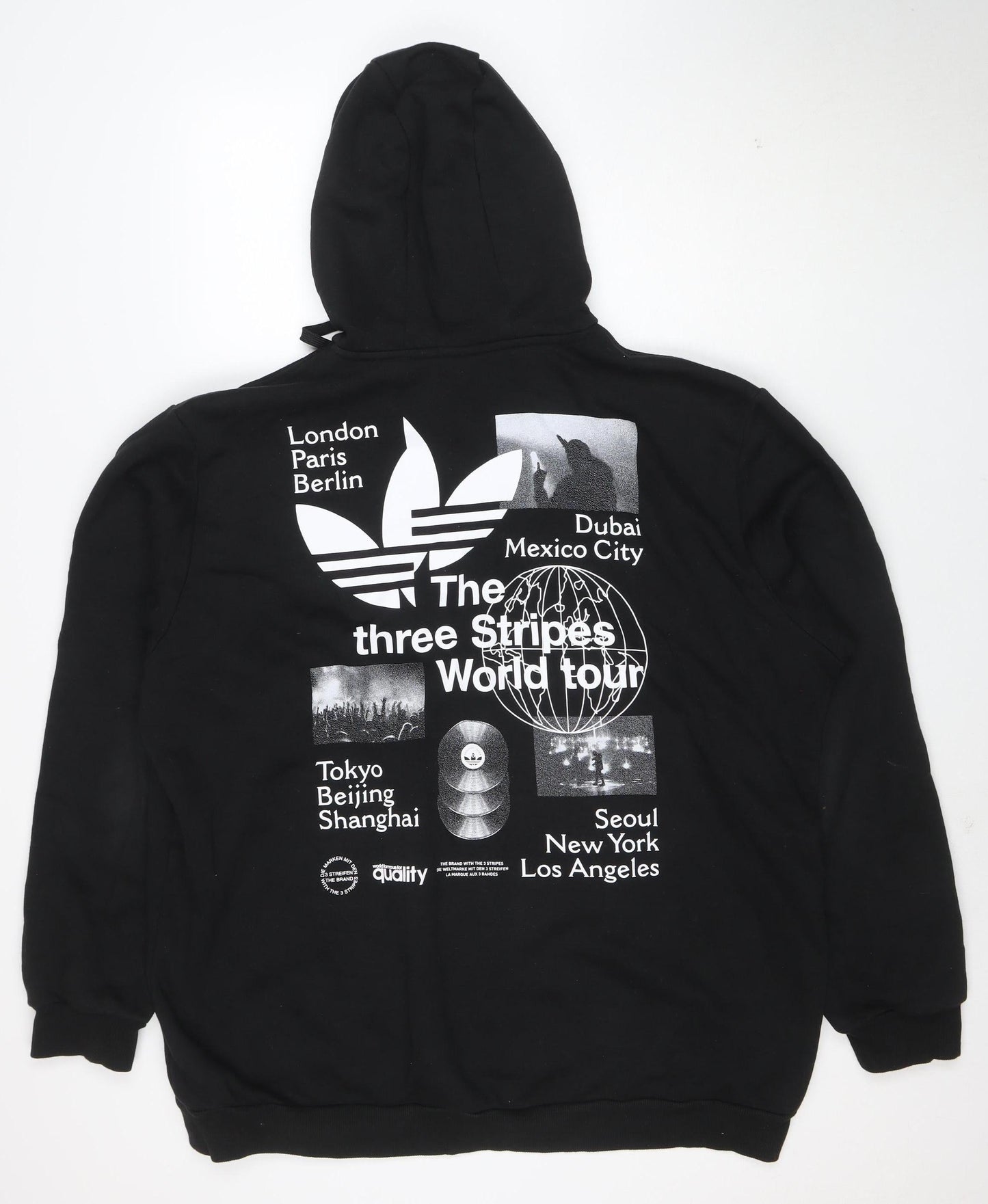 adidas Mens Black 2XL Pullover Hoodie Graphic Print Fleece