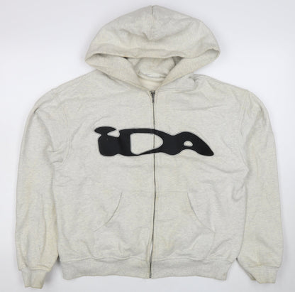 IDA Women Beige Full Zip Hoodie Medium Logo Graphic Cotton Casual
