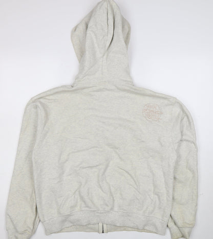 IDA Women Beige Full Zip Hoodie Medium Logo Graphic Cotton Casual