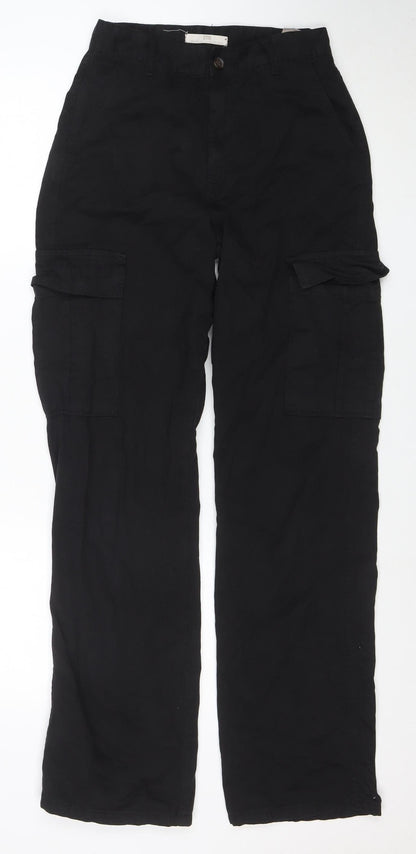 STR Womens Black Cotton Cargo Trousers M Regular Fit Pockets