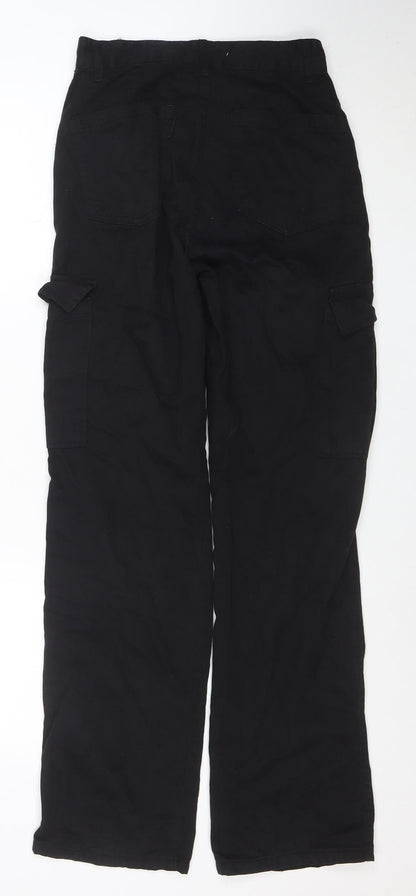 STR Womens Black Cotton Cargo Trousers M Regular Fit Pockets