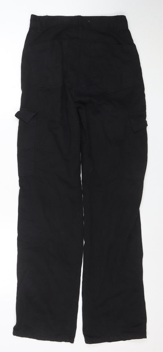 STR Womens Black Cotton Cargo Trousers M Regular Fit Pockets