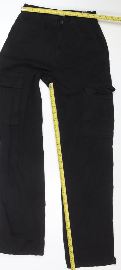 STR Womens Black Cotton Cargo Trousers M Regular Fit Pockets