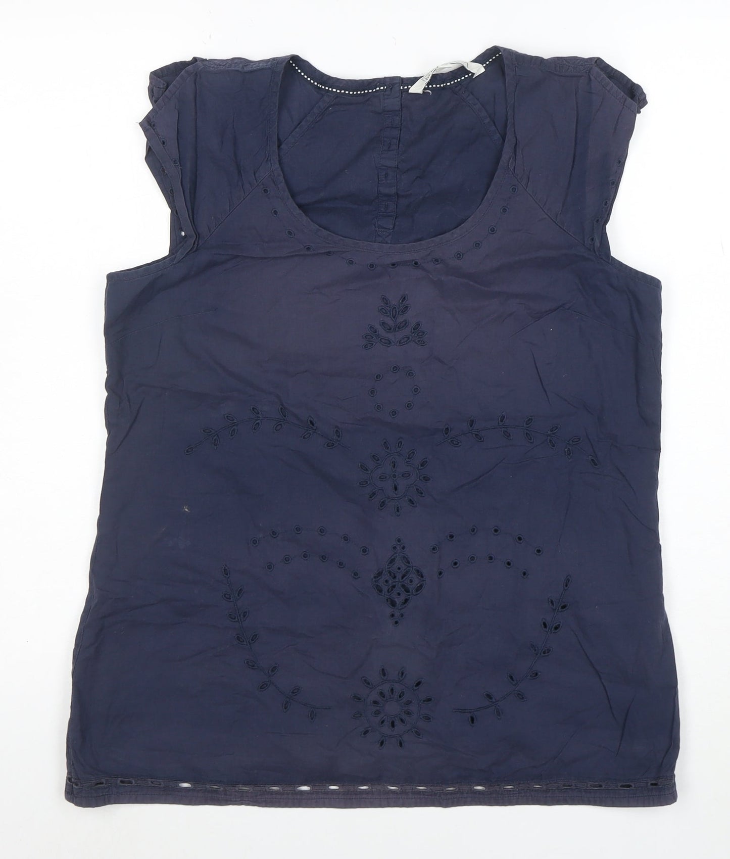 Fat Face Women's Blue Embroidered Cotton Sleeveless Tunic Blouse Size 12