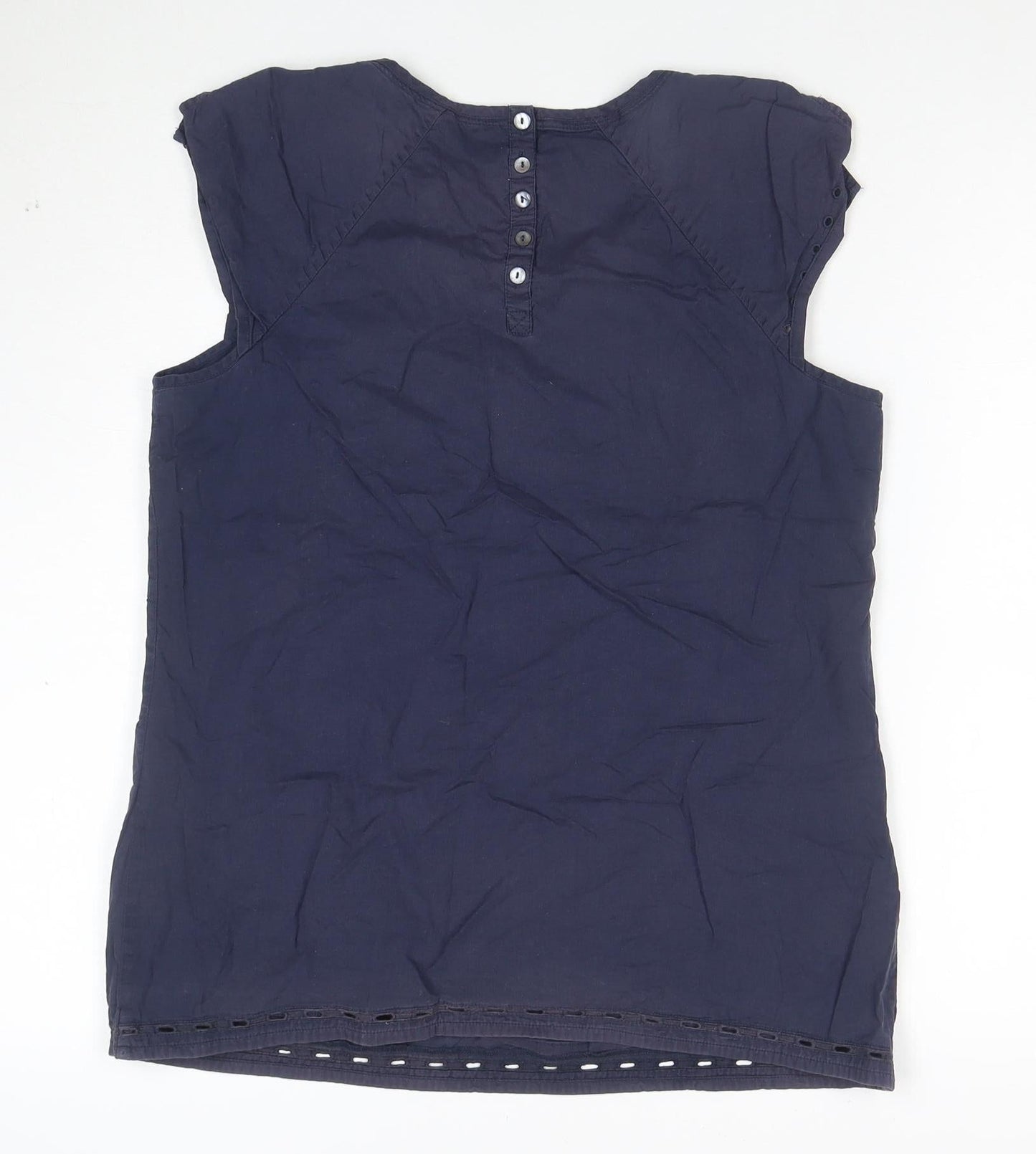 Fat Face Women's Blue Embroidered Cotton Sleeveless Tunic Blouse Size 12