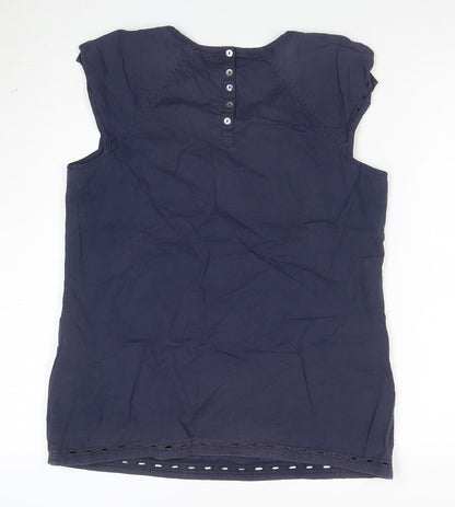 Fat Face Women's Blue Embroidered Cotton Sleeveless Tunic Blouse Size 12