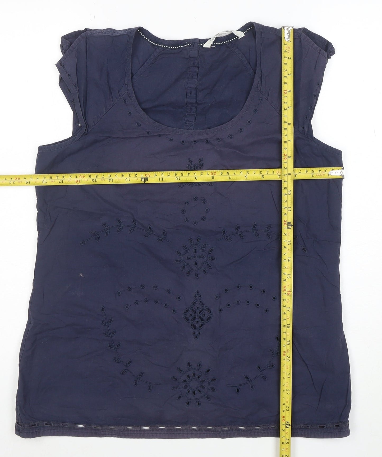 Fat Face Women's Blue Embroidered Cotton Sleeveless Tunic Blouse Size 12