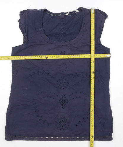 Fat Face Women's Blue Embroidered Cotton Sleeveless Tunic Blouse Size 12
