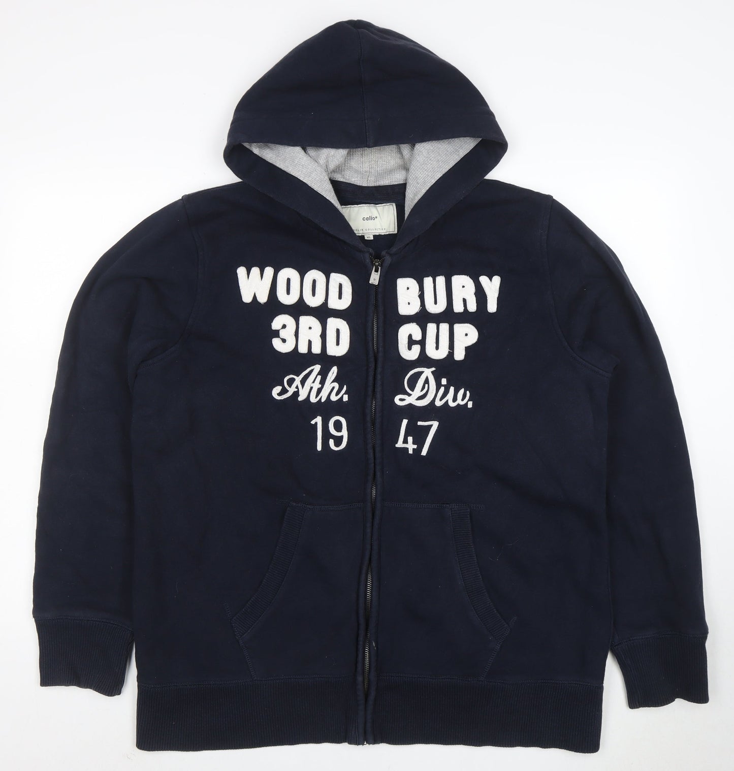 Celio Men’s Blue Full Zip Hoodie XL Fleece Sports Hooded Top