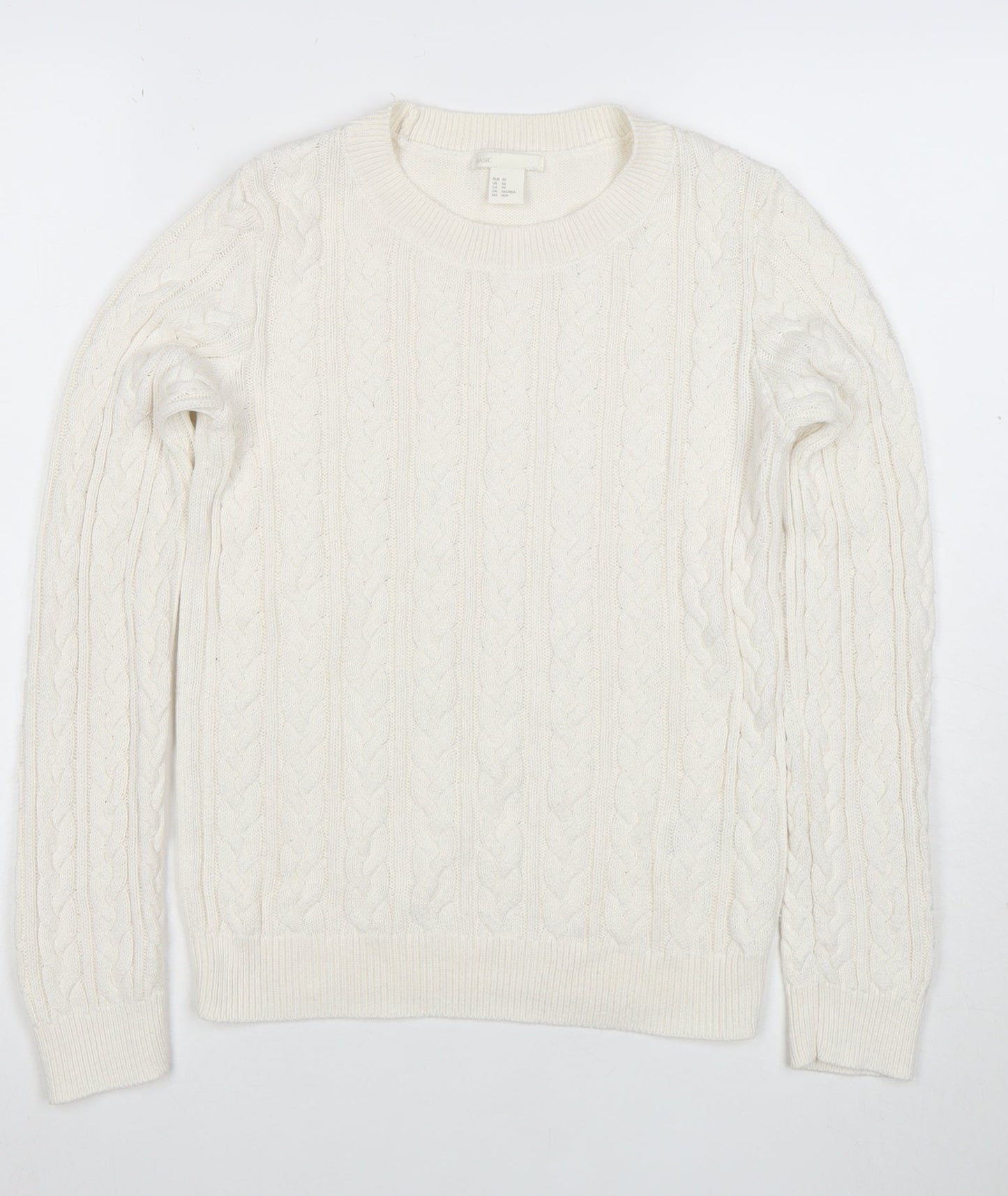 H&M Women Ivory Cable-Knit Cotton Blend Crew Neck Jumper XS