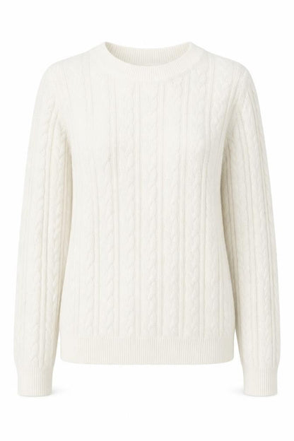 H&M Women Ivory Cable-Knit Cotton Blend Crew Neck Jumper XS