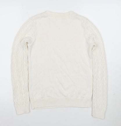 H&M Women Ivory Cable-Knit Cotton Blend Crew Neck Jumper XS