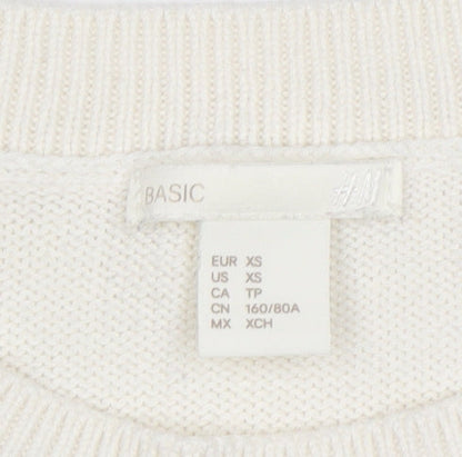 H&M Women Ivory Cable-Knit Cotton Blend Crew Neck Jumper XS