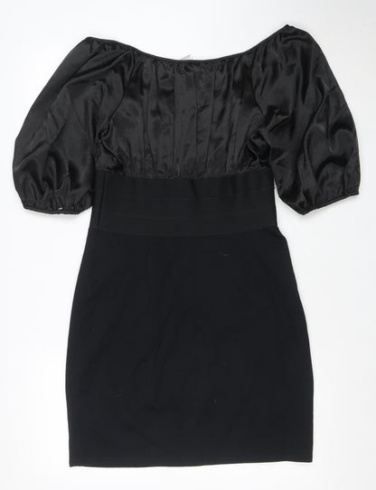Studio M Women Black M Off Shoulder Puff Sleeve Bodycon Dress