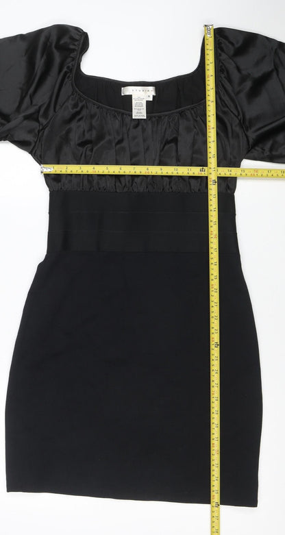 Studio M Women Black M Off Shoulder Puff Sleeve Bodycon Dress