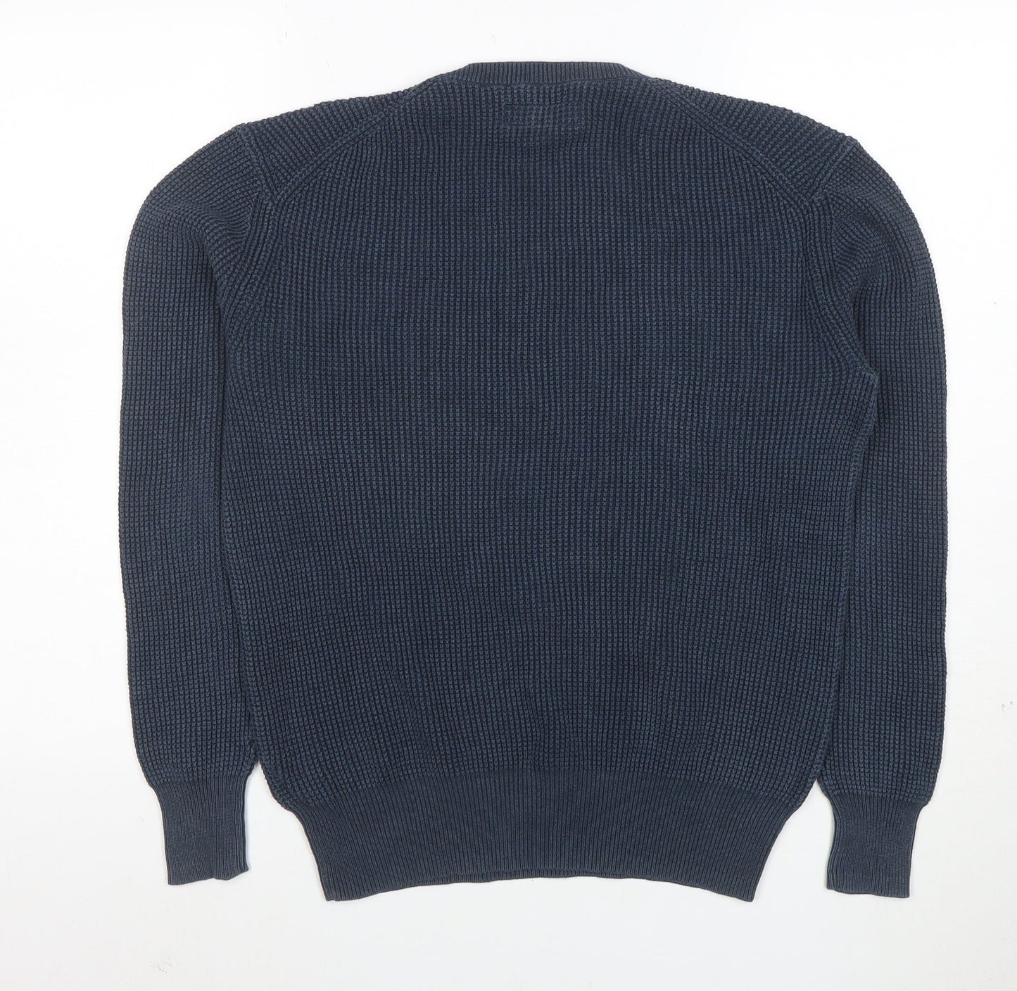 AllSaints Mens Blue Cotton Waffle-Knit Crew Neck Jumper XS