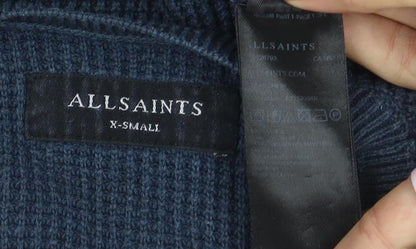 AllSaints Mens Blue Cotton Waffle-Knit Crew Neck Jumper XS