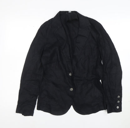 PURE Collection Women Black Linen Blazer UK 8 Single Breasted
