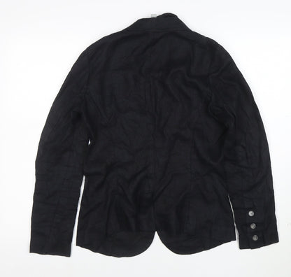 PURE Collection Women Black Linen Blazer UK 8 Single Breasted