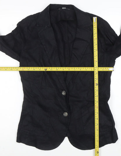 PURE Collection Women Black Linen Blazer UK 8 Single Breasted