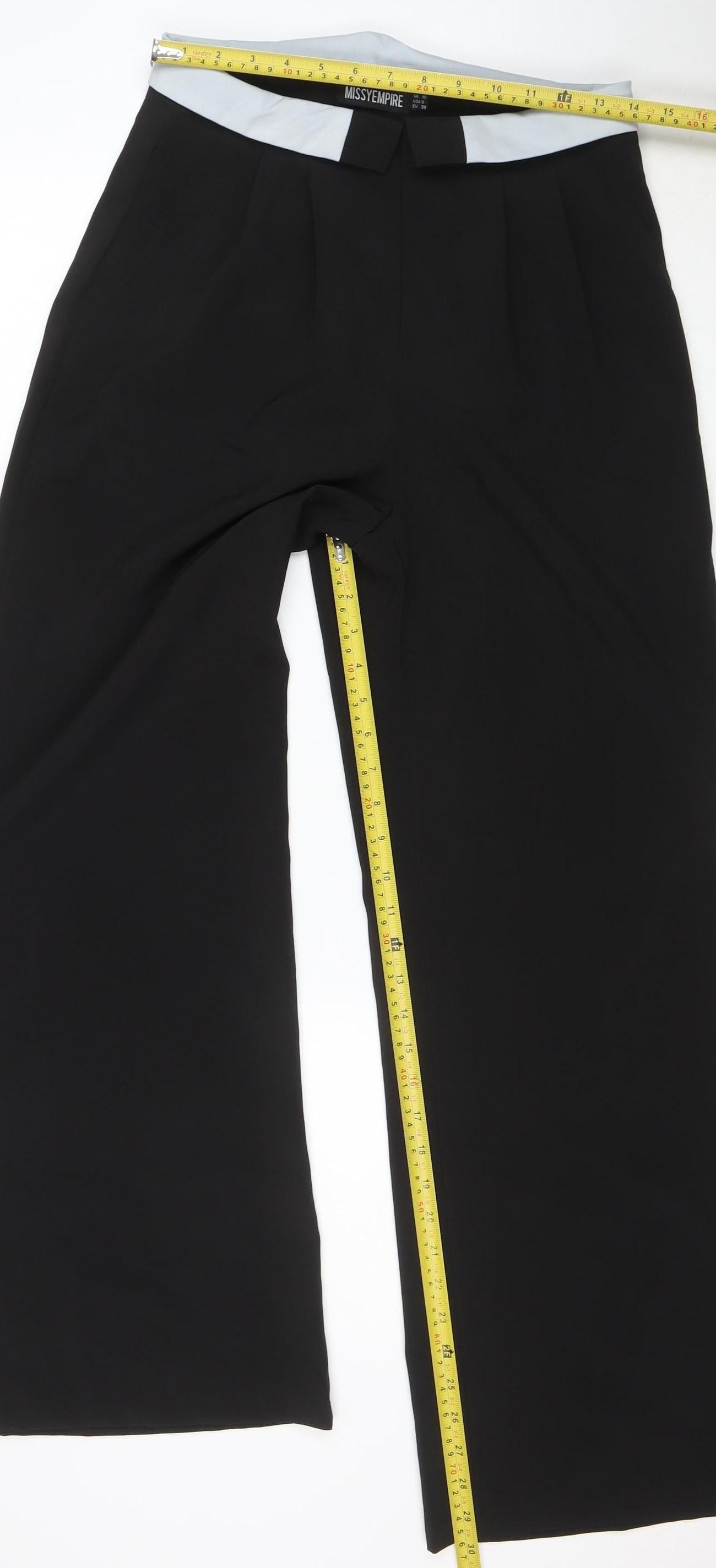 MissyEmpire Women's Black Wide-Leg Crepe Trousers Size 10